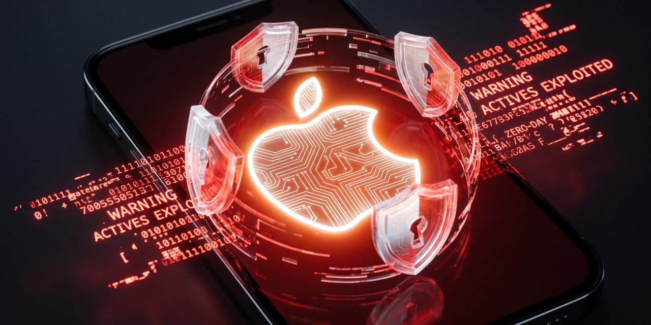 شعار شركة آبل مع قفل أمان رقمي يوضح إطلاق تحديث أمني عاجل