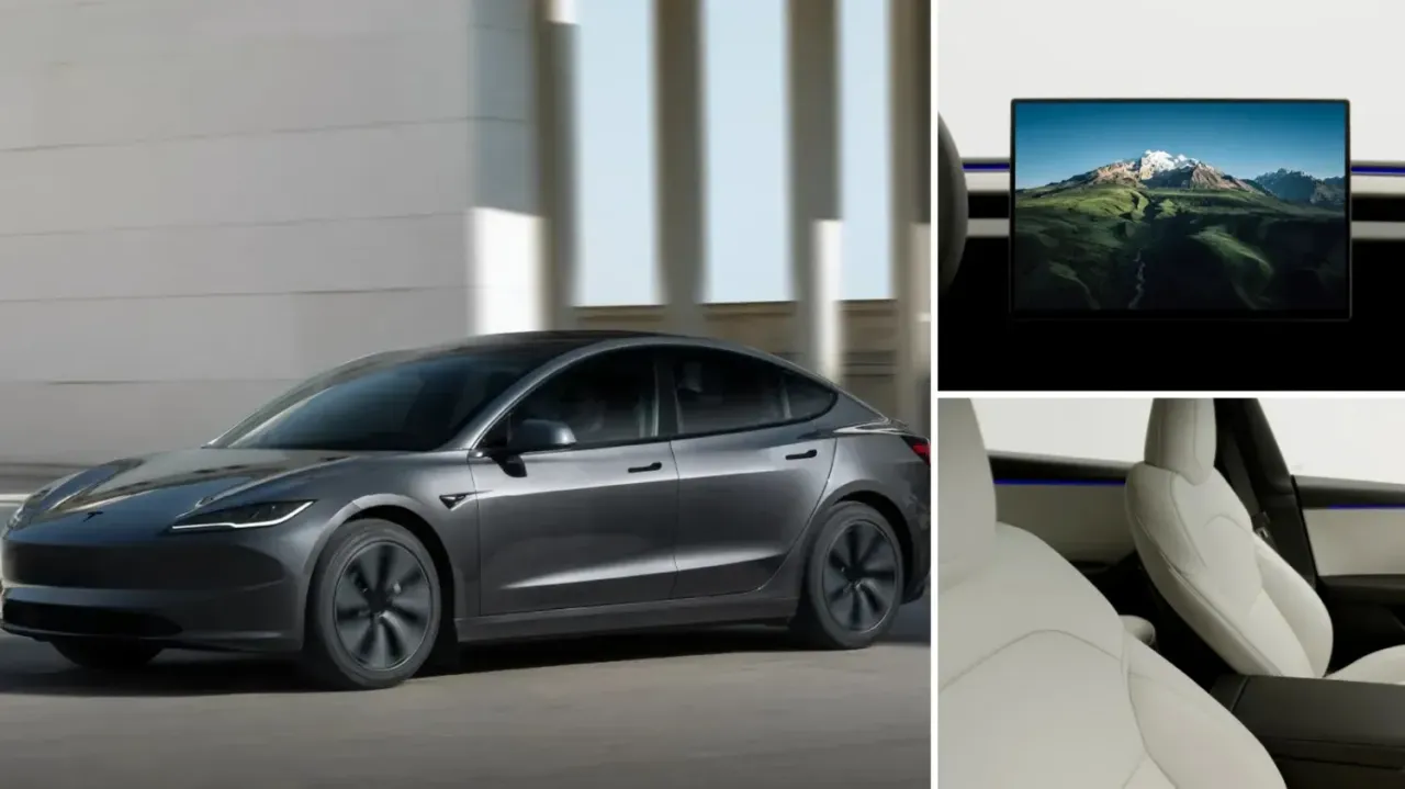 سيارة تسلا Model 3 المحدثة مع استعراض للشاشة الجديدة والمقصورة الداخلية