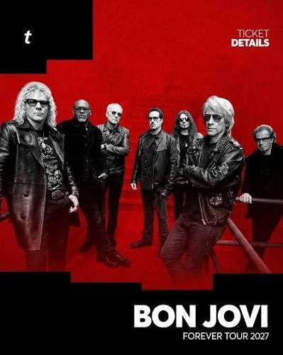 أعضاء فرقة الروك الأمريكية بون جوفي في الملصق الرسمي لجولة Forever Tour 2027